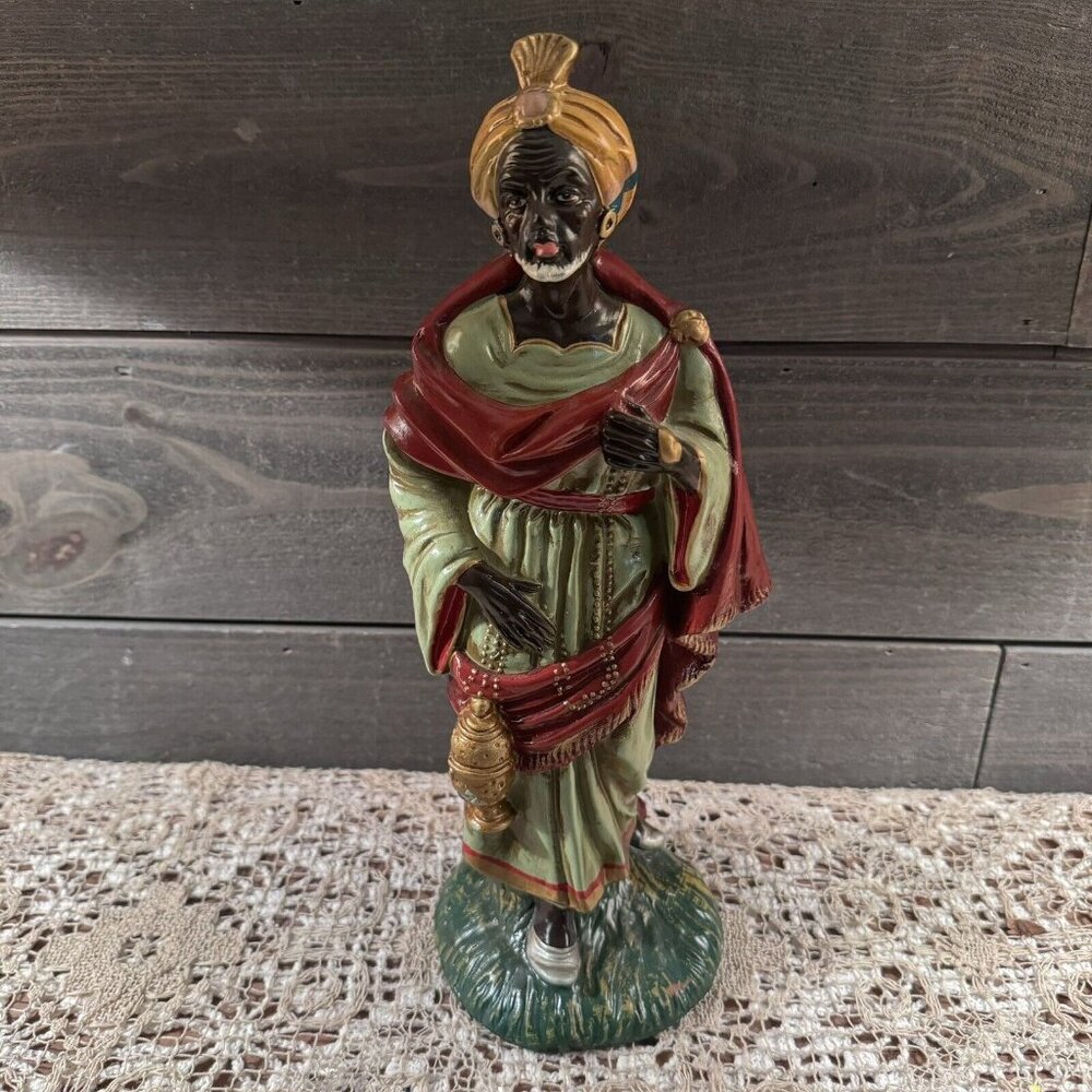 Vintage Wales Japan Black King Jewels Christmas Nativity Figurine Statue